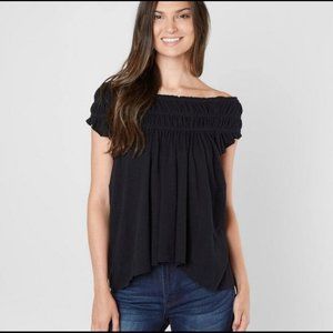 Free People We the Free Black Coconut Gathered Top